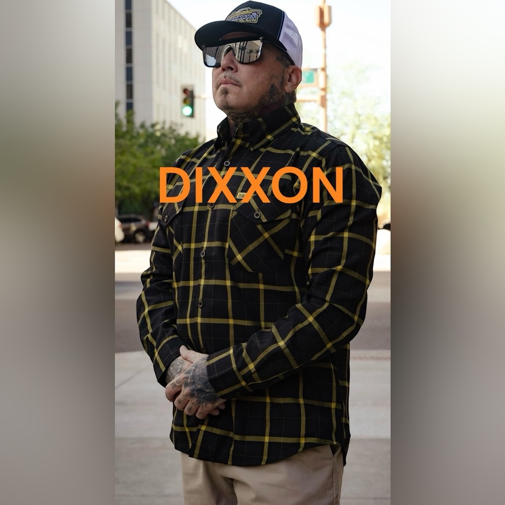 DIXXON “THE MESSENGER FLANNEL” Men's 3XL Black and Yellow Plaid Shirt. NWT - Picture 2 of 8